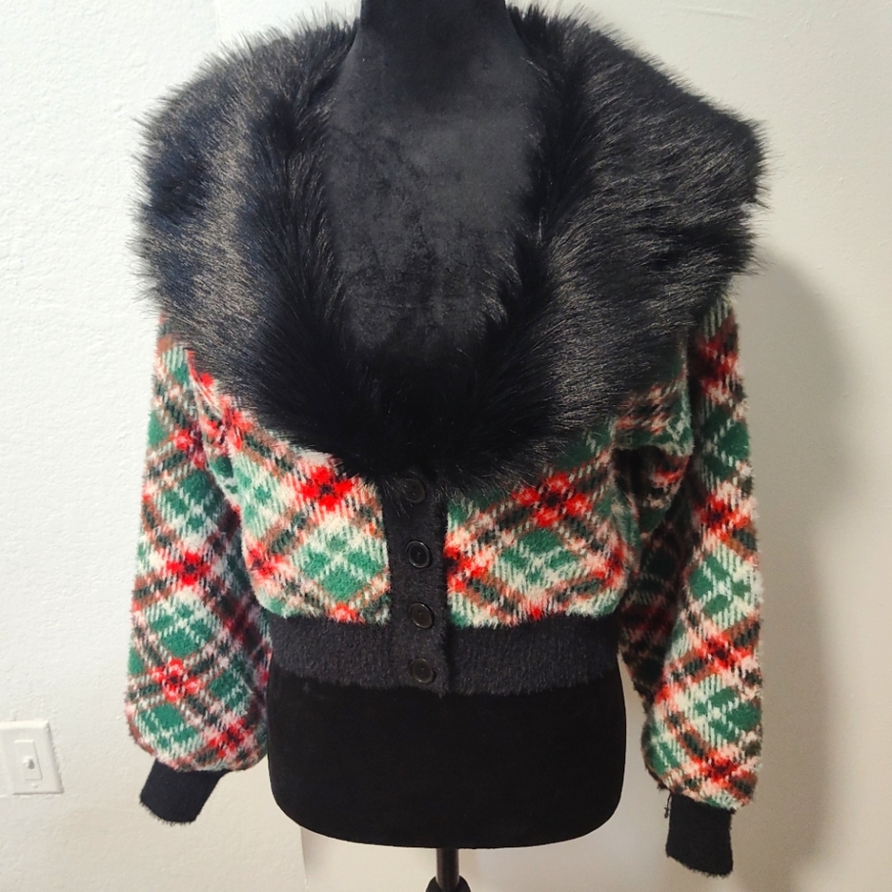 Sugar Thrillz Holiday Party Plaid Cardigan - Size S